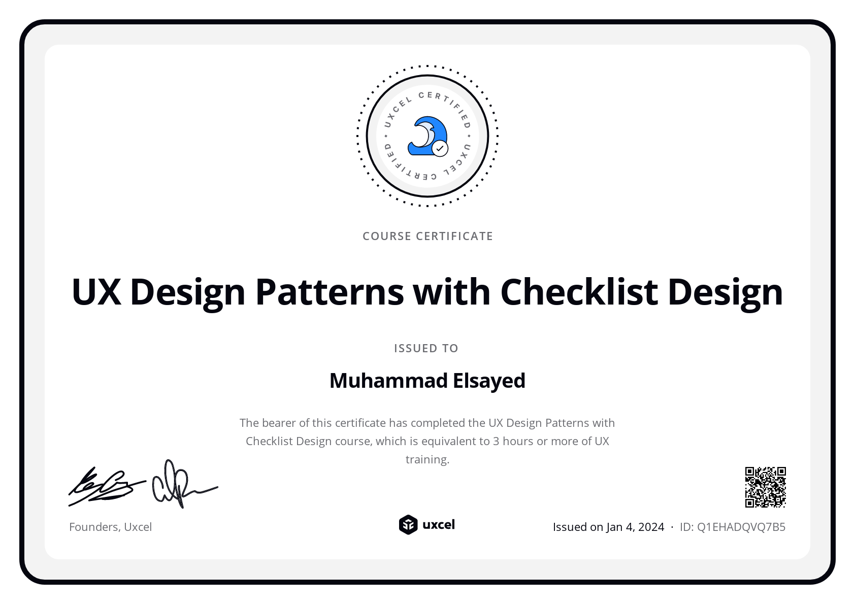 Muhammad Elsayed's certificate